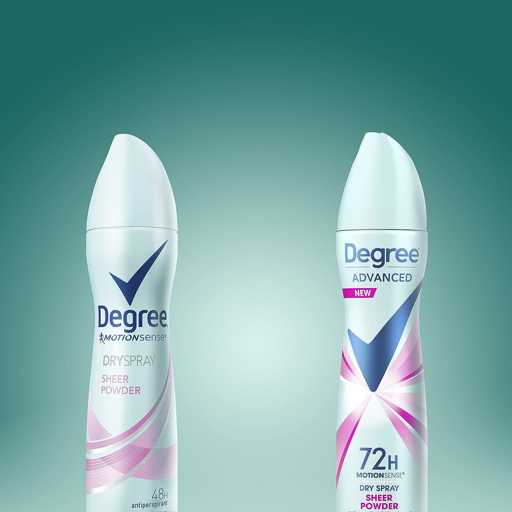 Degree Advanced Antiperspirant Deodorant Dry Spray 72-Hour Sweat and Odor Protection Sheer Powder Deodorant Spray For Women With MotionSense Technology 3.8 oz, Pack of 3