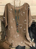 Round Neck Love Print Short Sleeve Fashion Blouse