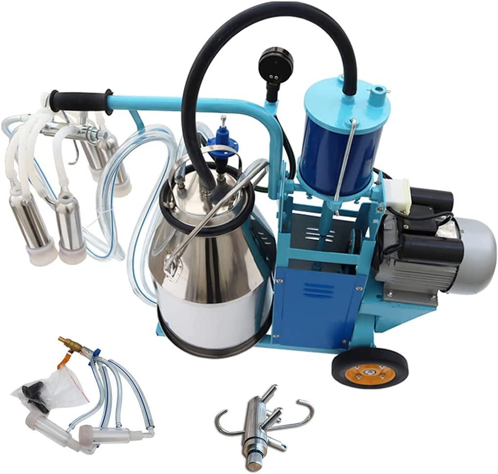 25L 550W Electric Piston Cow and Goat Milker 304  Steel with Regulator and  Steel Milk Claw 110V Farm Suction MilMachine for Cow and Goat