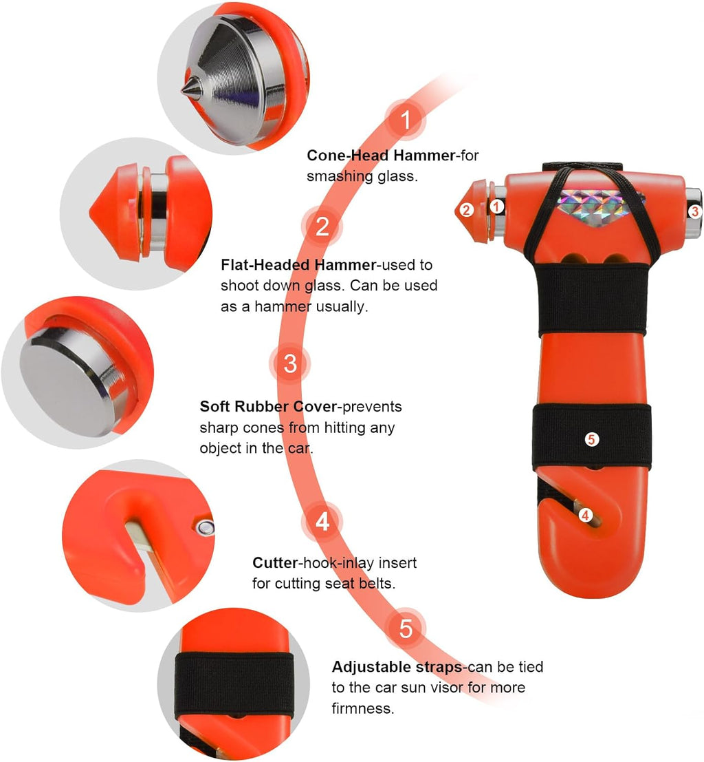 THINKWORK Car Safety Hammer, 3-in-1 Emergency Escape Tool with One Second Window Breaker and Seat Belt Cutter, Safety Emergency Car Escape Tool for Car, Office, Home, Orange
