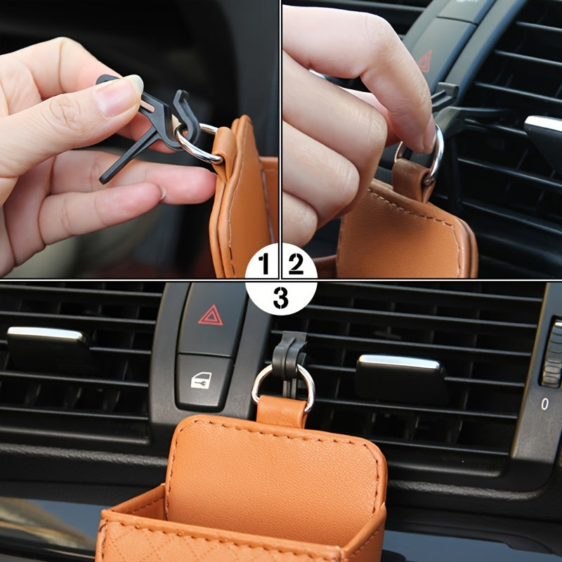 Car Air Vent Hanging StoraBox Mobile Phone Bag PU Leather Car Mobile Phone Holder Car Interior Accessories