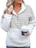 Plush V-neck Zipper Color-block Sweater