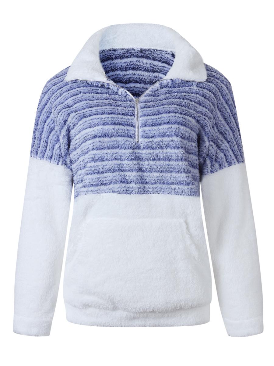 Plush V-neck Zipper Color-block Sweater
