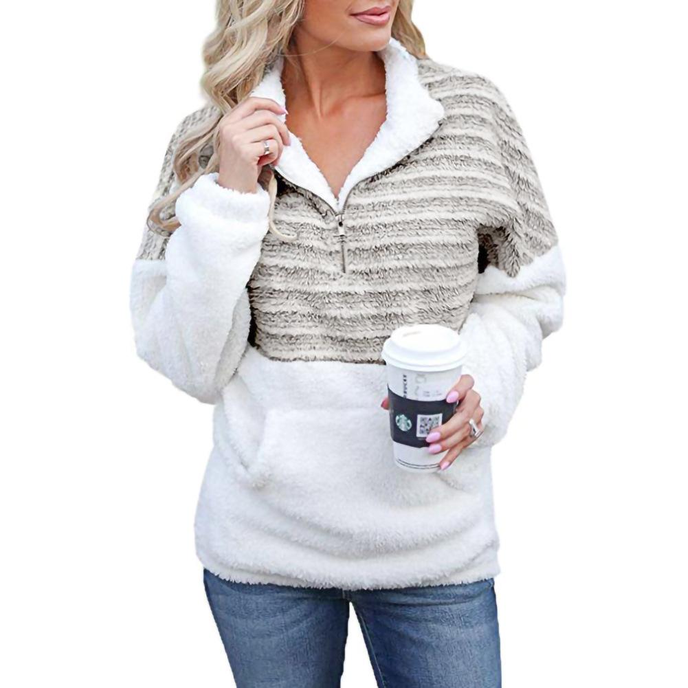 Plush V-neck Zipper Color-block Sweater