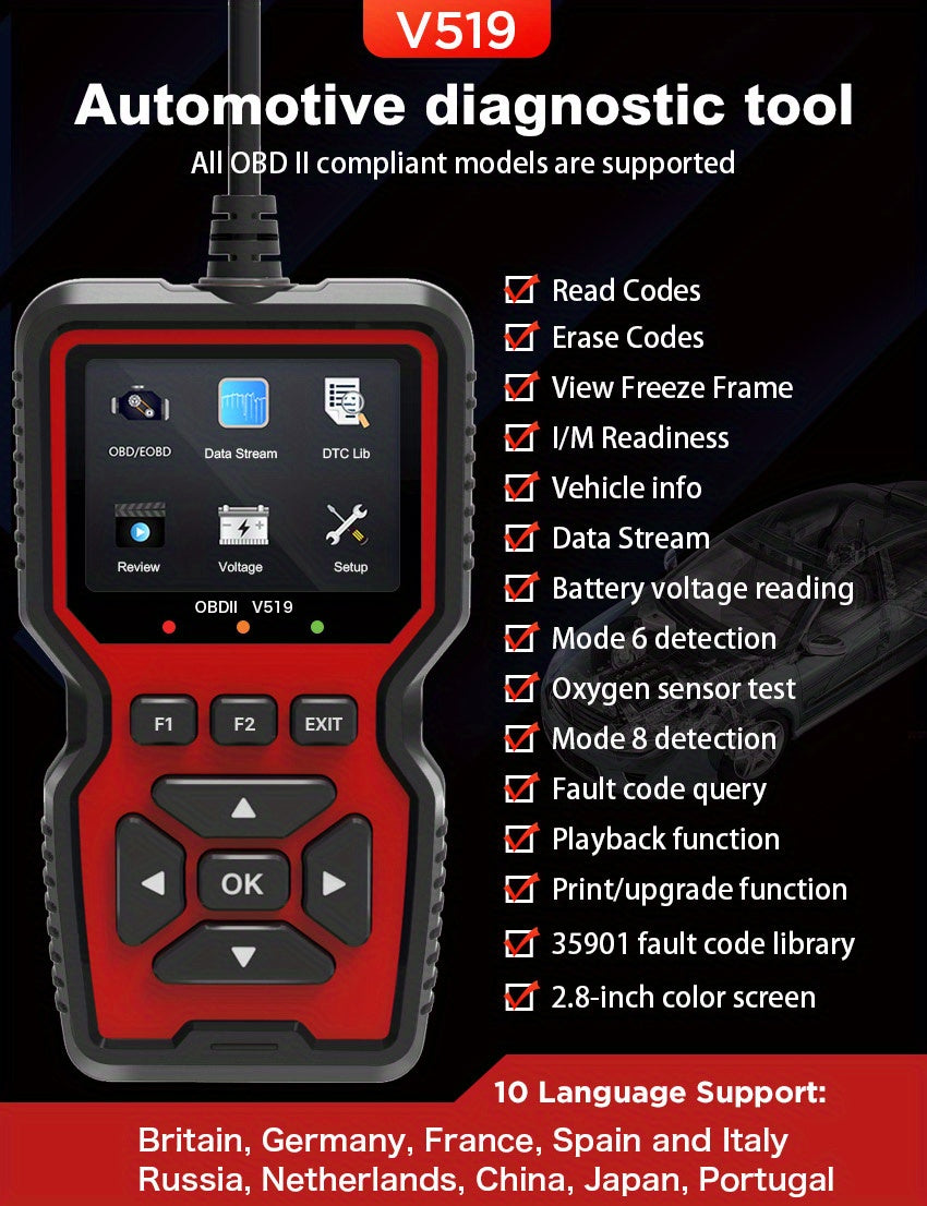V519 Custom Universal Car OBD II Diagnostic Scanner Car Fault Detector Diagnostic Scanner