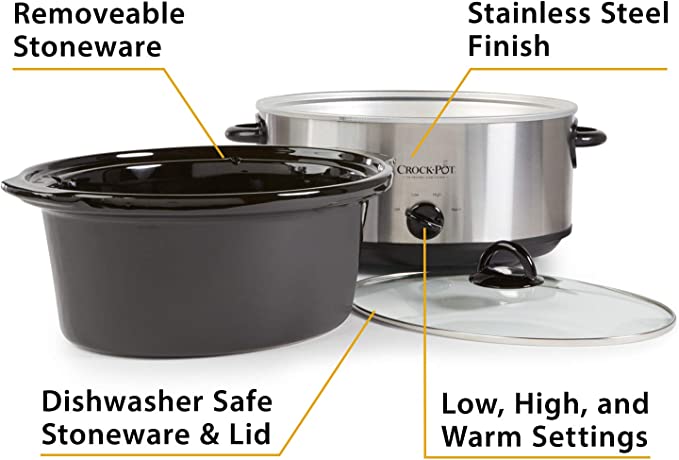 Crock-Pot 7 Quart Oval Manual Slow Cooker, Stainless Steel (SCV700-S-BR)
