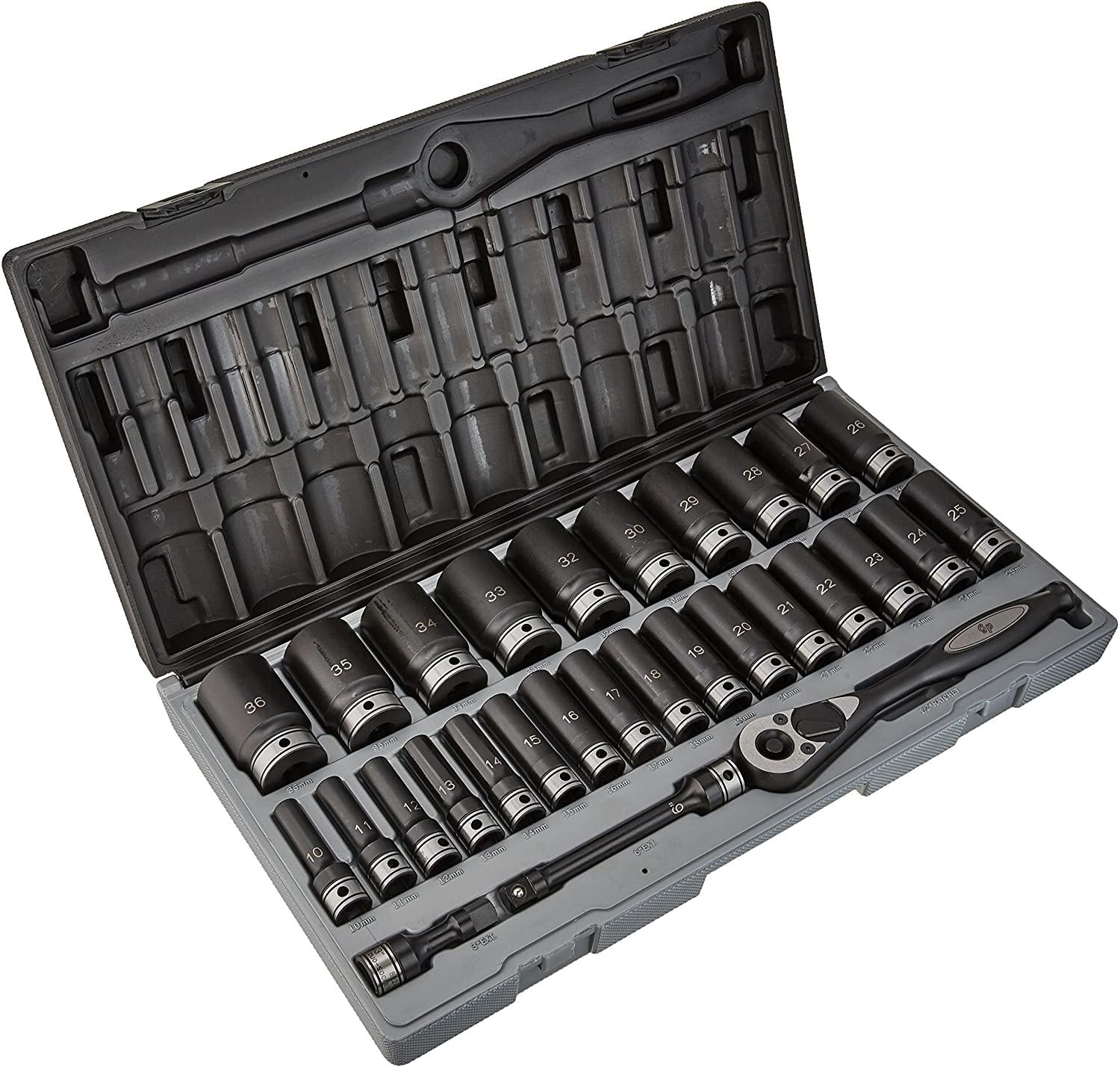 Grey Pneumatic 82629MD 1/2" Drive 6-Point Deep Length Metric Duo-Socket Set - 29 Piece