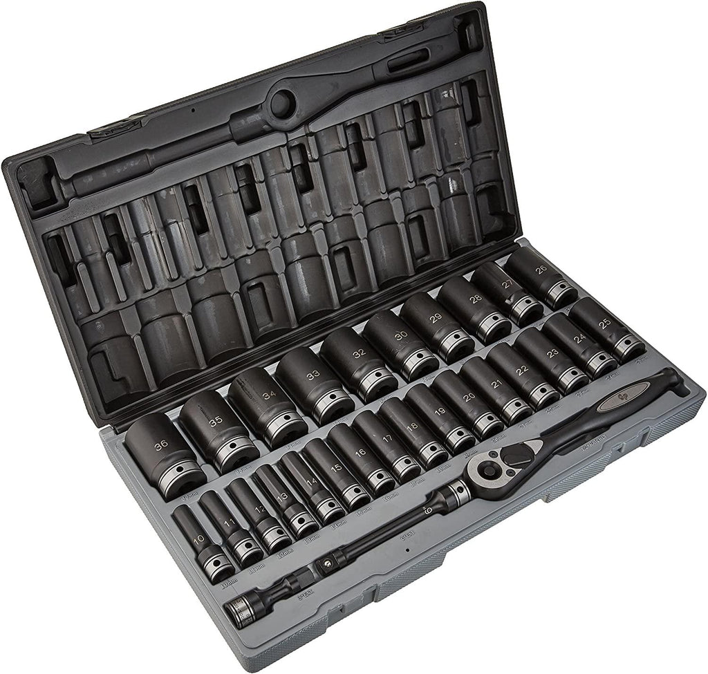 Grey Pneumatic 82629MD 1/2" Drive 6-Point Deep Length Metric Duo-Socket Set - 29 Piece