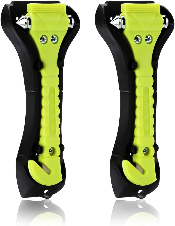 SINSEN Car Safety Hammer, Window Glass Hammer Breaker and Seatbelt Cutter, Emergency Automotive Escape Tool, 2-in-1 for Family Rescue, Glow in Dark, Set of 2 (S-02)