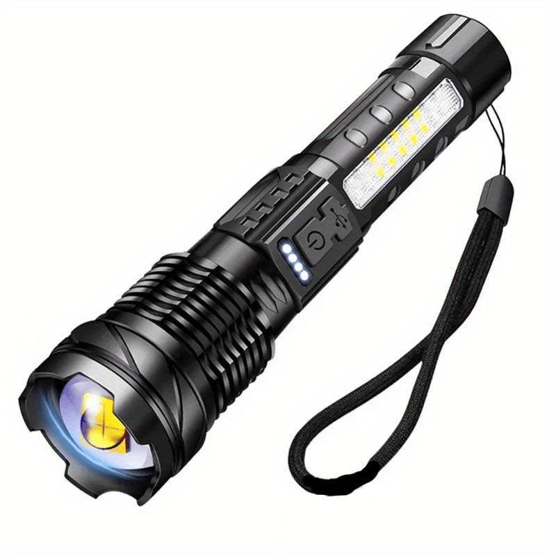 Super Powerful Flashlight Rechargeable Torch Light High Power Strong LED White Flash Light Tactical Lantern with Charging Cable