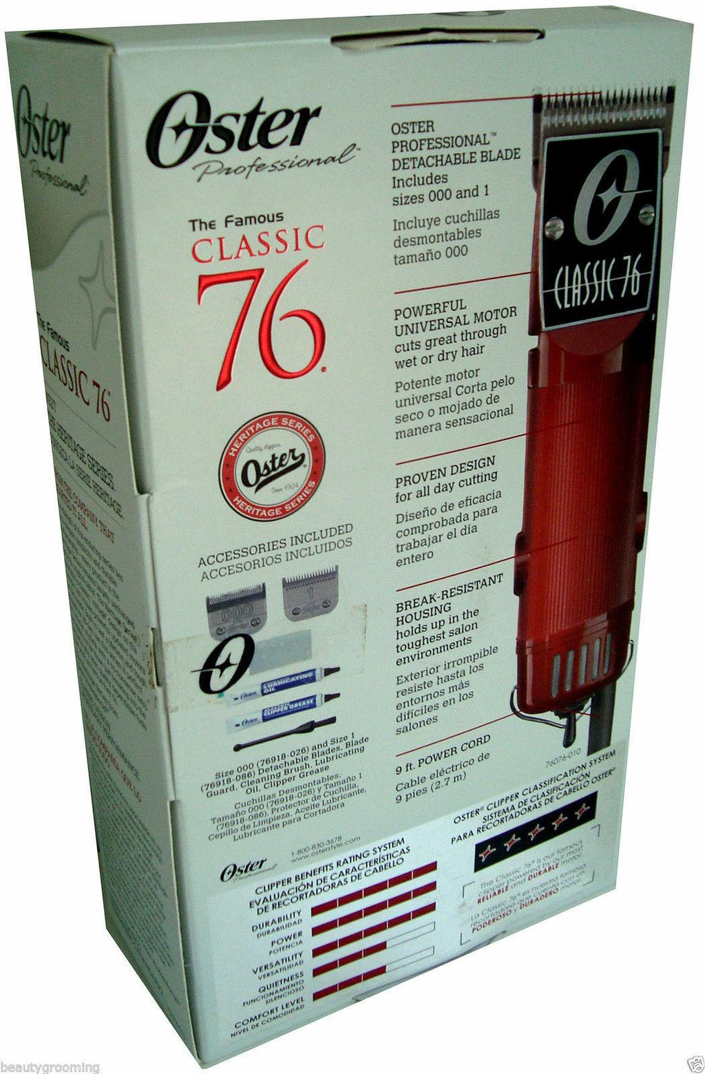 OSTER CLASSIC 76 Professional Hair Clipper 76076-010 -PLUS Universal 10 Comb Set