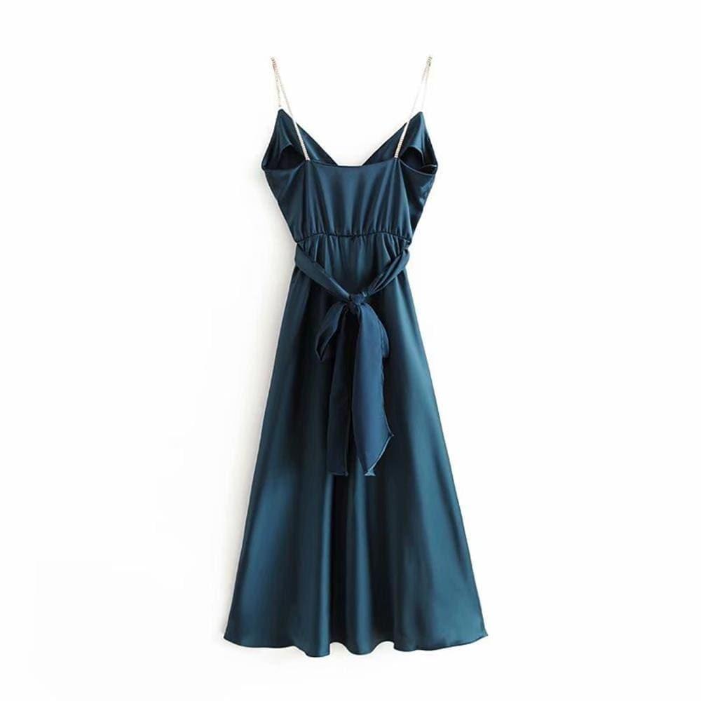 sleeveless v neck midi cocktail dress