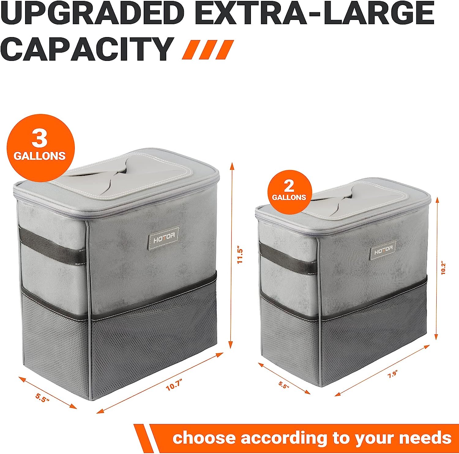 HOTOR Car Trash Can, 3-Gallon Ultra-Large Car Garbage Can, 100% Leakproof &amp; Waterproof Trash Can for Car, Multipurpose Car Trash Bin with Adjustable Straps, Magnetic Buckles, Mesh Pockets (Gray)