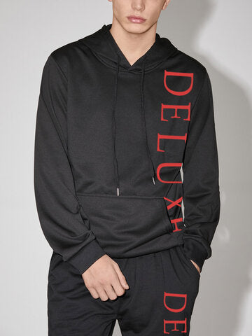 mens letter side print hoodie casual two pieces outfits with seam pants
