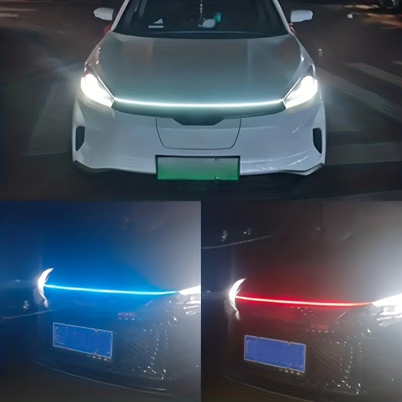1.5M/70.87in Car LED Hood Light Universal Daytime Running Light Flexible Scan Light Strip Car Decoration Atmosphere Light White Ice Blue Waterproof