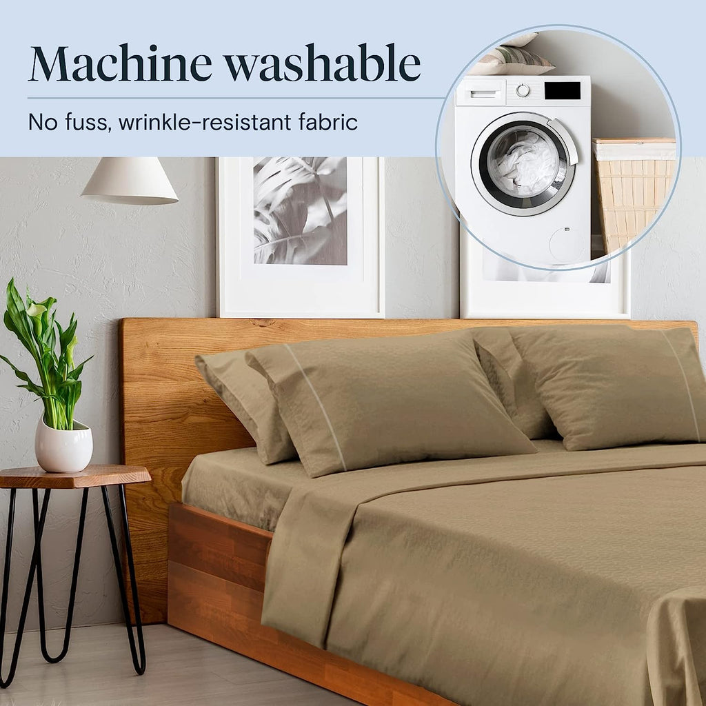 LuxClub 6 PC King Size Sheet Set Bamboo Sheets Deep Pockets 18" Eco Friendly Wrinkle Free Cooling Sheets Machine Washable Hotel Bedding Silky Soft - Taupe King
