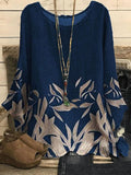 Round Neck Printed Loose Casual Long-sleeved Blouse