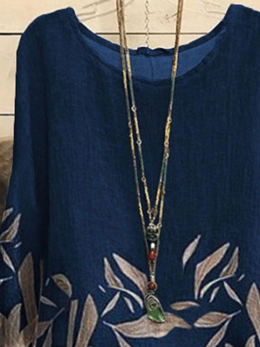Round Neck Printed Loose Casual Long-sleeved Blouse