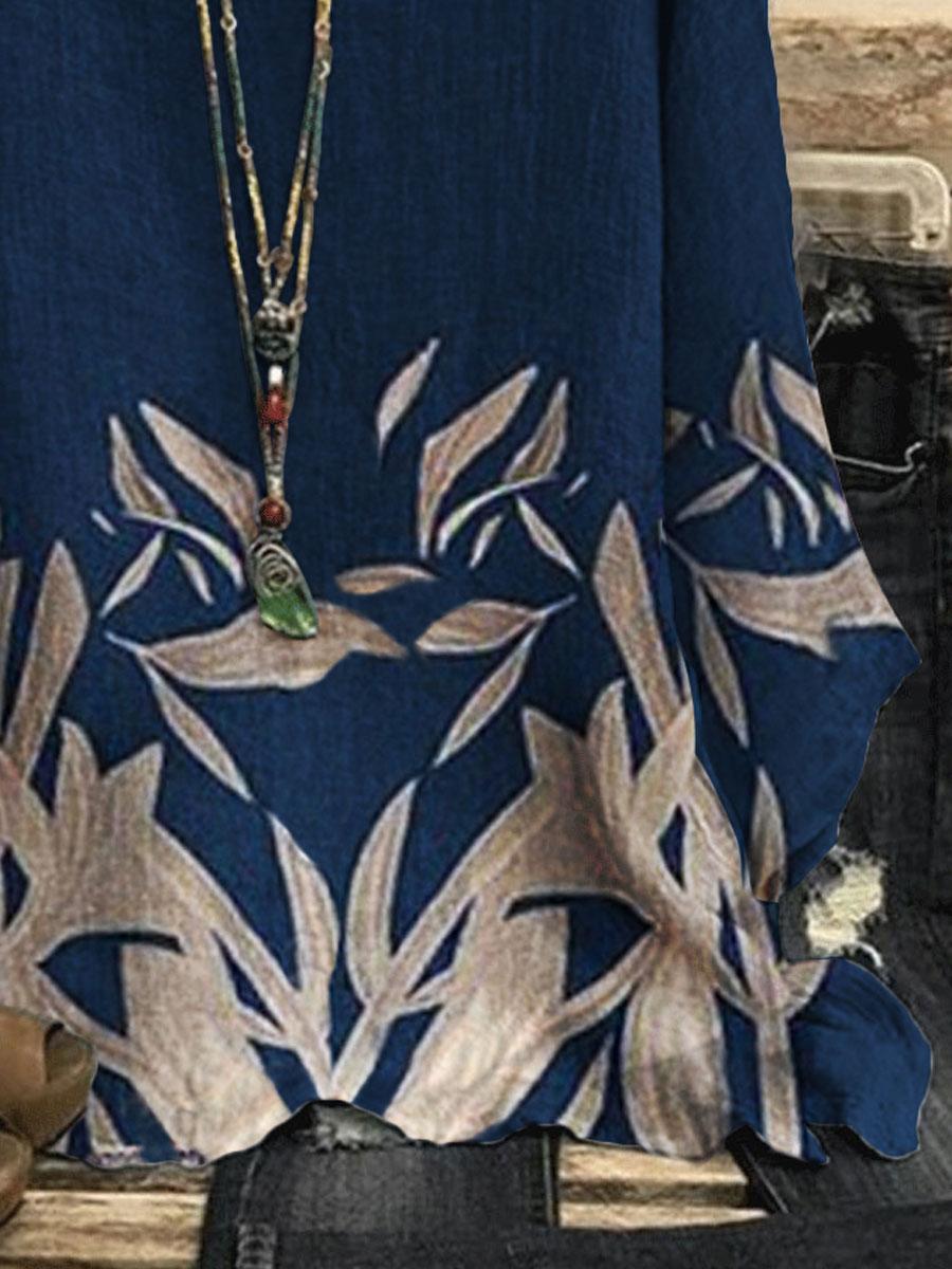 Round Neck Printed Loose Casual Long-sleeved Blouse