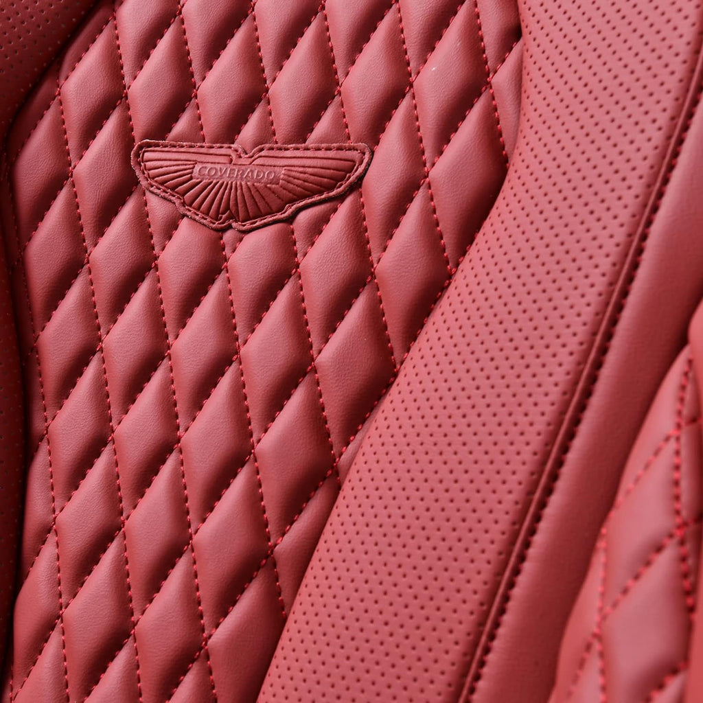 Coverado Leather Seat Covers Full Set, 5 Seats Universal Waterproof Luxury Leatherette Cushions for Cars, Front and Rear Seat Protectors, Auto Seat Covers Fit for Most Vehicles Red