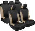 BDK UltraSleek Beige Seat Covers for Cars Full Set, Two-Tone Front Seat Covers with Matching Back Seat Cover, Stylish Car Seat Protectors with Split Bench ,