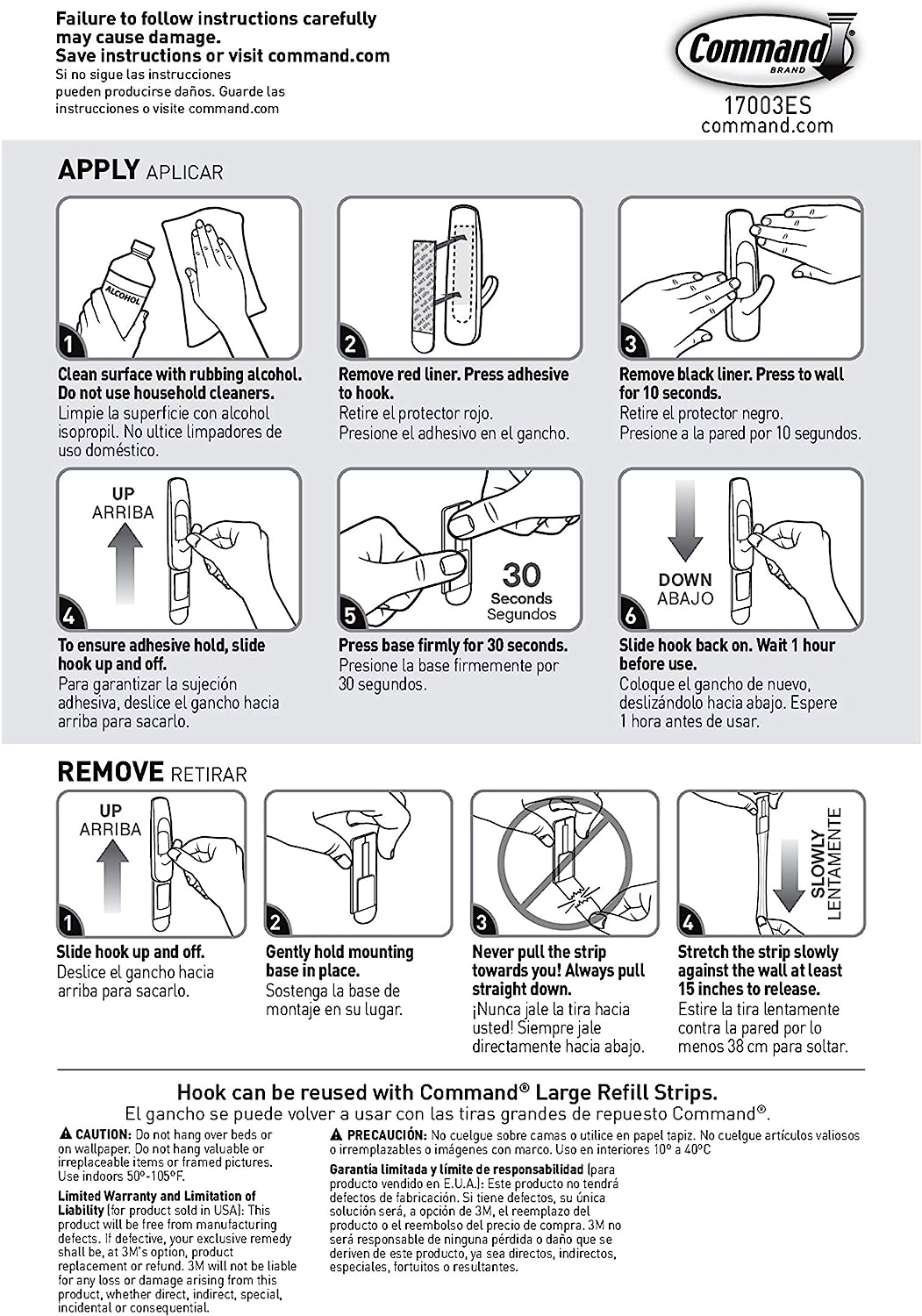 Command Large Utility Hooks, Damage Free Hanging Wall Hooks with Adhesive Strips, No Tools Wall Hooks for Hanging Decorations in Living Spaces, 14 White Hooks and 16 Command Strips