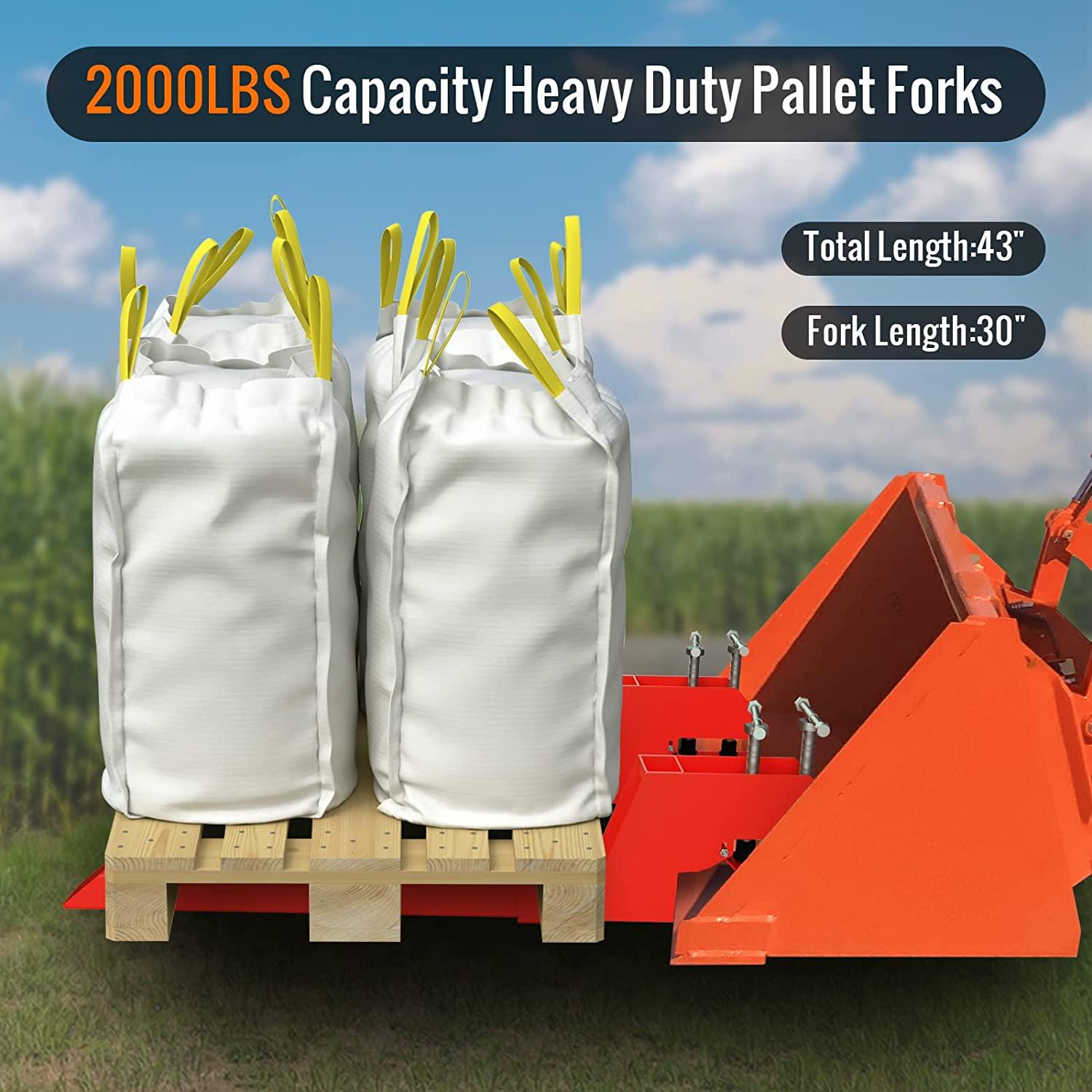 MAHLER GATES 2023 Upgrade Clamp on Pallet Forks with Anti-Slip Tongue, Twin Screw , Adjustable Stabilizer Bar, 43" 2000LBS Heavy Duty Pallet Forks for Tractor Bucket Loader, Red