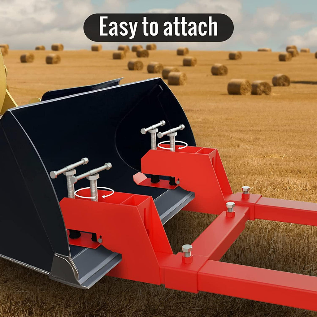 MAHLER GATES 2023 Upgrade Clamp on Pallet Forks with Anti-Slip Tongue, Twin Screw , Adjustable Stabilizer Bar, 43" 2000LBS Heavy Duty Pallet Forks for Tractor Bucket Loader, Red