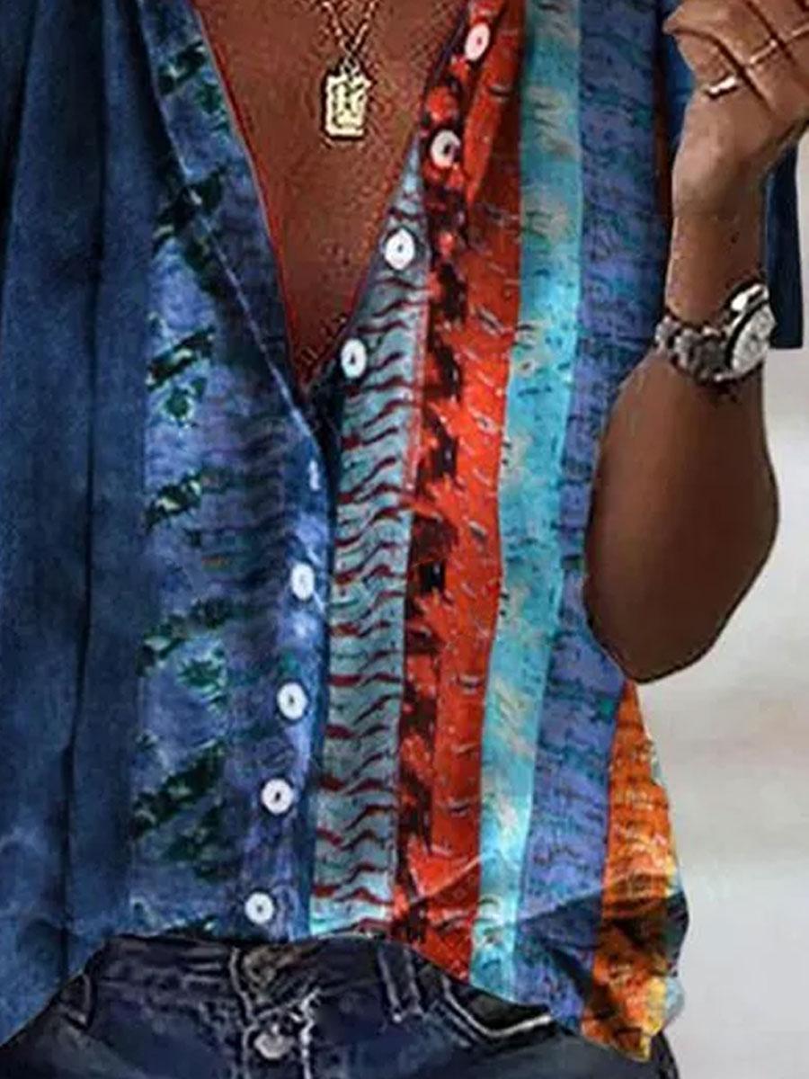 V-neck Gradient Stripe Print Short-sleeved Blouse