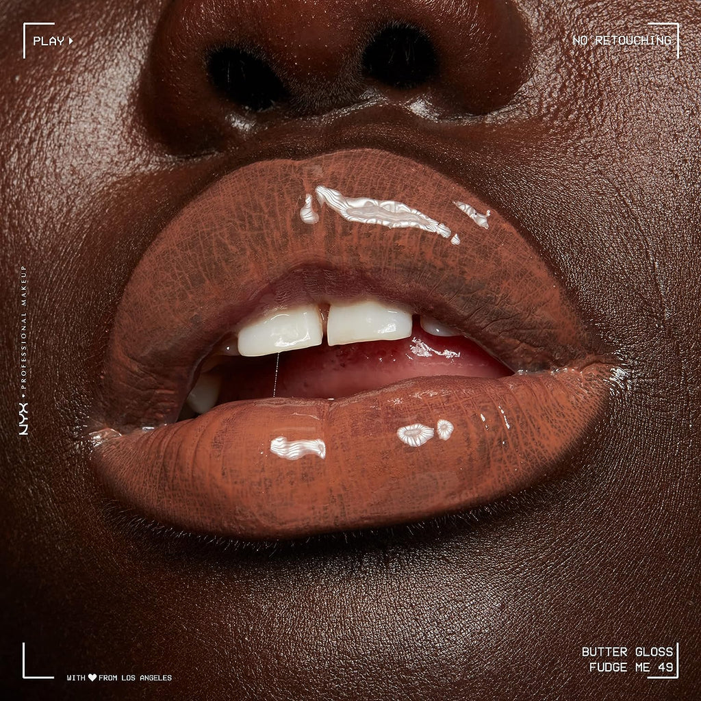 NYX PROFESSIONAL MAKEUP Butter Gloss Brown Sugar, Non-Sticky Lip Gloss - Fudge Me (Warm Brown) (Pack of 2)