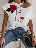 Women Casual Crew Neck Abstract Print Tops