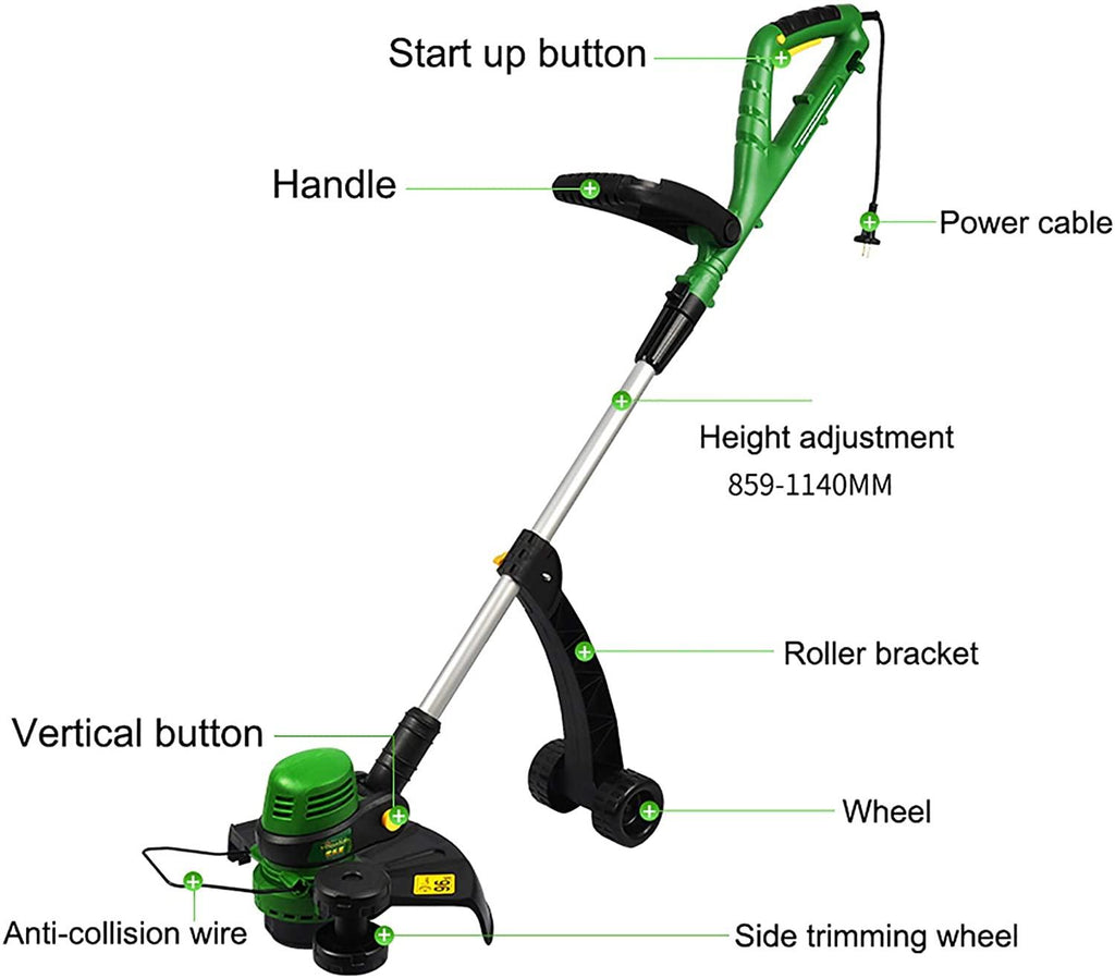 PEIHAN Electric Lawn Mower, 800W Corded Electric Lawnmower, Auxiliary Wheel Lawn Mower,Corded Lawn Mower, Easy Storage, Mowers Outdoor Power Tools, Green