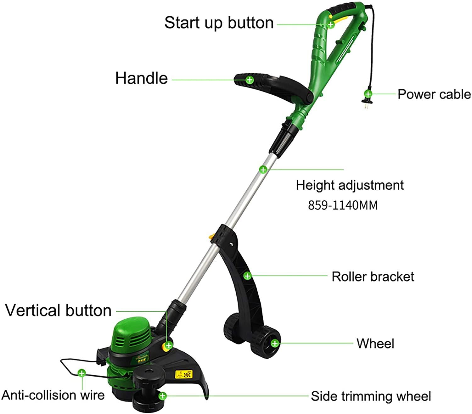 PEIHAN Electric Lawn Mower, 800W Corded Electric Lawnmower, Auxiliary Wheel Lawn Mower,Corded Lawn Mower, Easy Storage, Mowers Outdoor Power Tools, Green