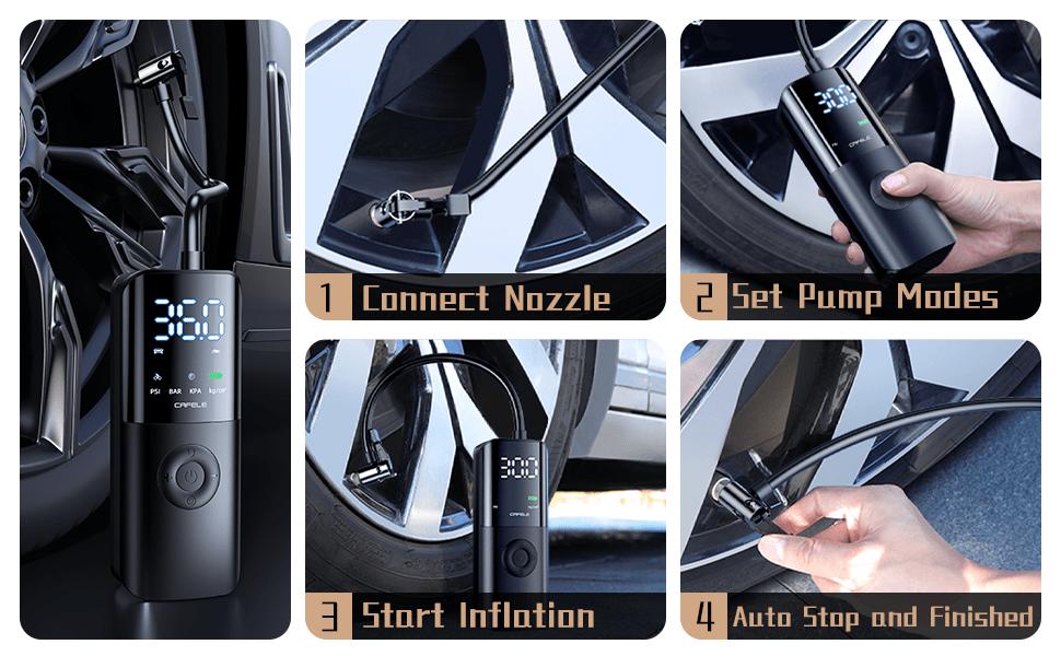 Portable Tire Inflator Air Compressor, 2X Faster Inflation, 150PSI Air Pump For Car Tire, Cordless Tire Inflator With 4000mAh Battery, Pressure Gauge
