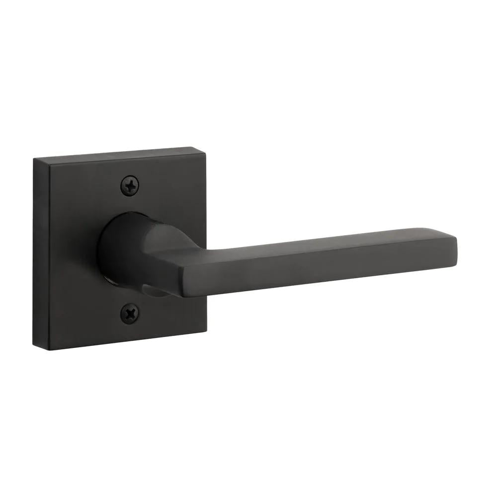 Reserve Square Satin Black Universal Hall/Closet Door Lever with Contemporary Square Rose