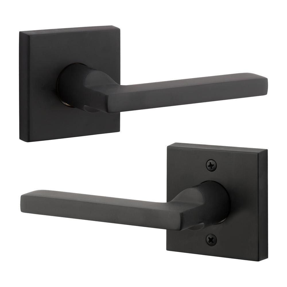 Reserve Square Satin Black Universal Hall/Closet Door Lever with Contemporary Square Rose
