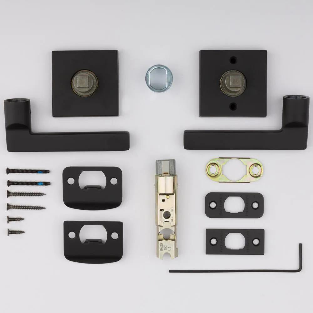 Reserve Square Satin Black Universal Hall/Closet Door Lever with Contemporary Square Rose