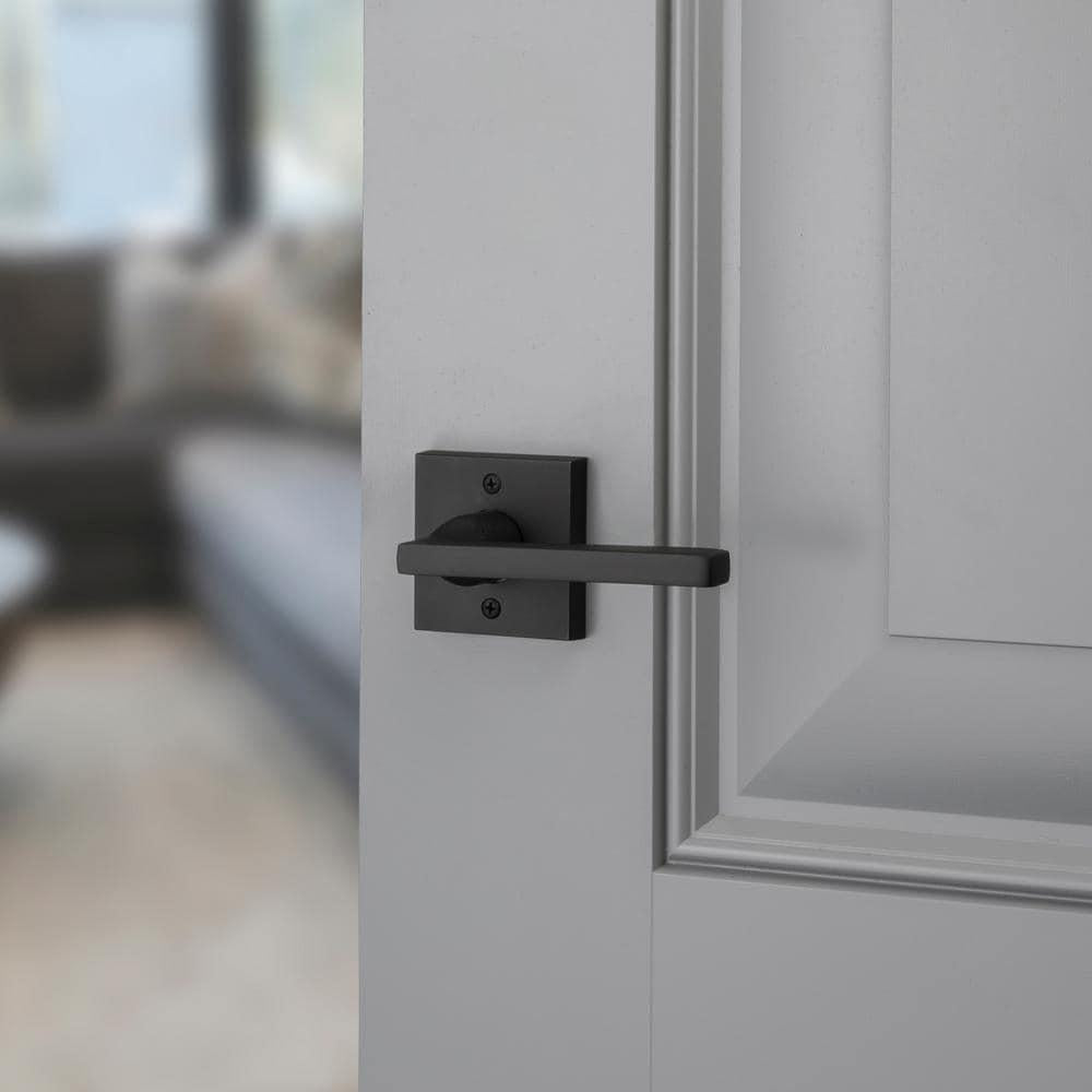 Reserve Square Satin Black Universal Hall/Closet Door Lever with Contemporary Square Rose