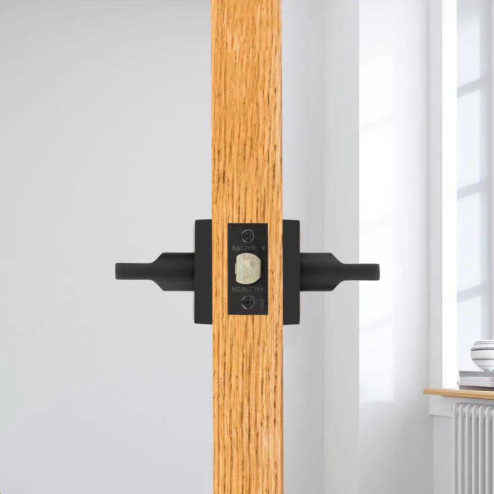 Reserve Square Satin Black Universal Hall/Closet Door Lever with Contemporary Square Rose
