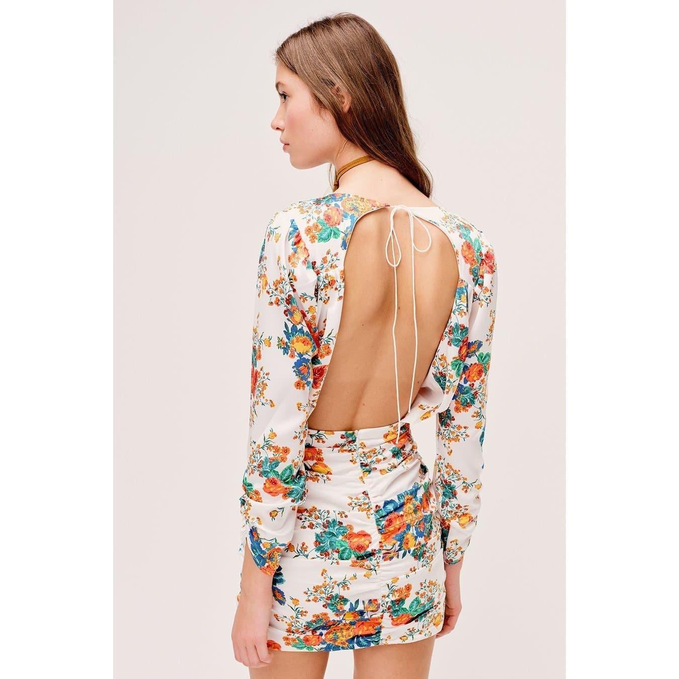 backless pleated long sleeve mini dress