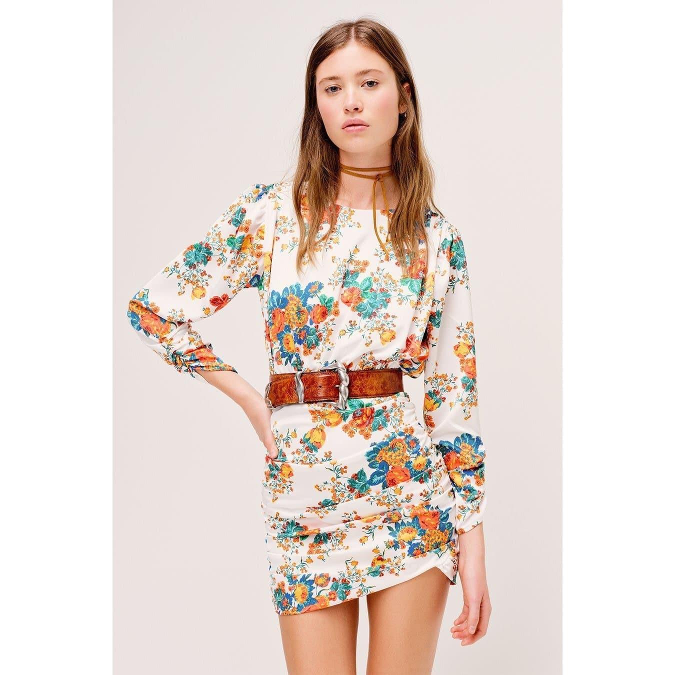 backless pleated long sleeve mini dress