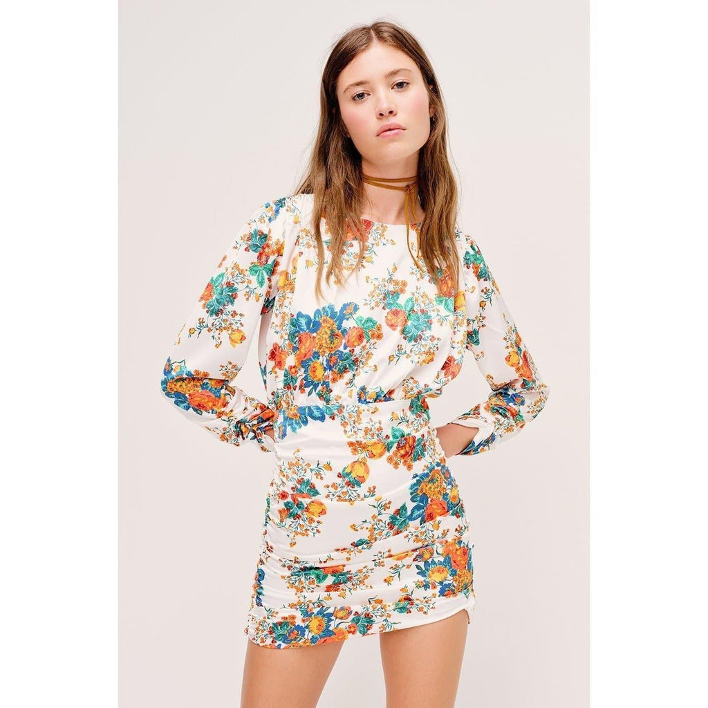 backless pleated long sleeve mini dress