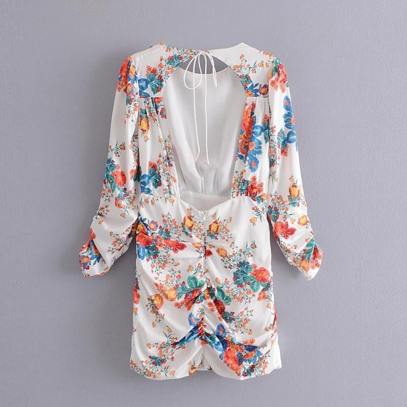 backless pleated long sleeve mini dress