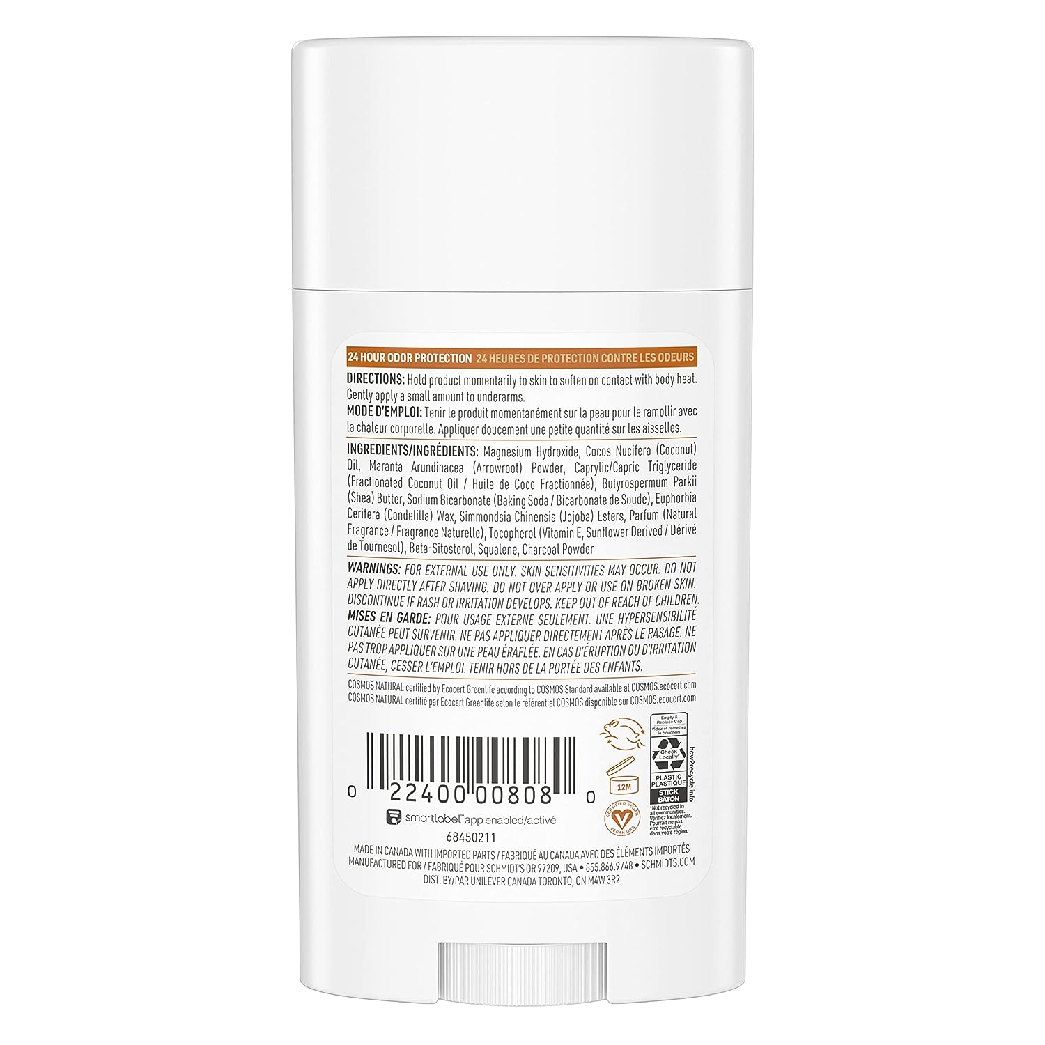 Schmidt's Aluminum Free Natural Deodorant for Women and Men, Sandalwood and Citrus with 24 Hour Odor Protection, Certified Natural, Vegan, Cruelty Free, 2.65 oz Pack of 2