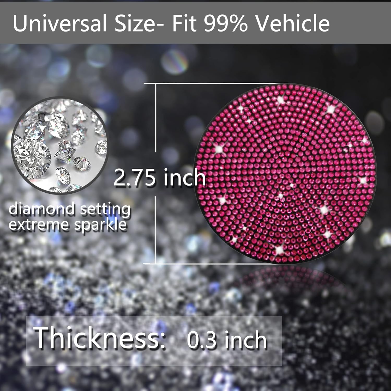 2pcs Bling Car Cup Holder Coaster, 2.75 inch Anti-Slip Shockproof Universal Fashion Vehicle Car Coasters Insert Bling Rhinestone Auto Automotive Interior Accessories for Women (2 pcs, Rose Red)