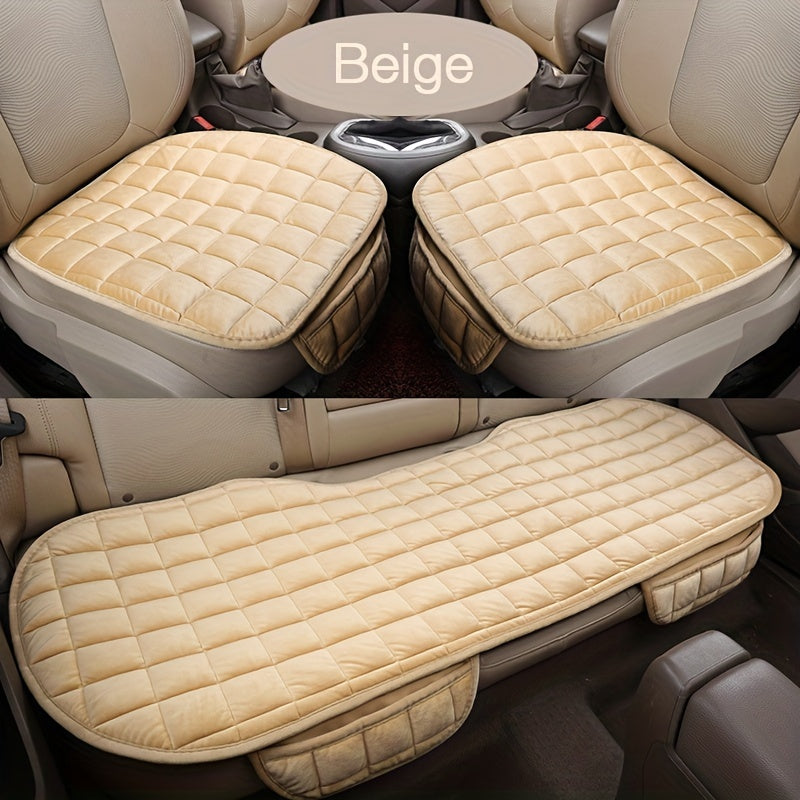 3-piece Set (52.36x19.29inch) Plush Plaid Thickened Insulation Car Seat Cushions - Car, SUV, And Truck Protectors - Car Accessories