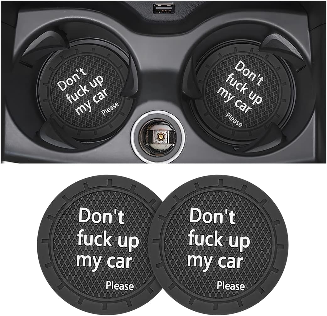 8sanlione 2 Pack Car Cup Holder Coasters, 2.75 Inch Non-Slip PVC Insert Cup Coaster, Anti-Scratch Auto Cup Mats for Women Men, Vehicle Interior Accessories Universal for Car, SUV, Truck (D Black/2PCS)