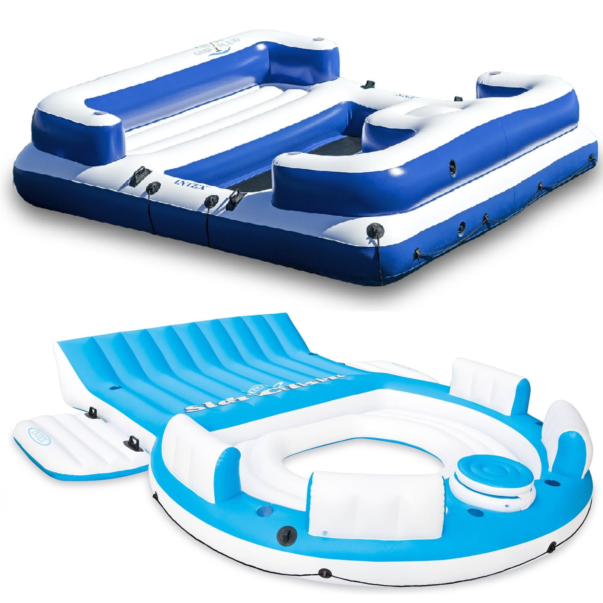 Inflatable Island Pool Lake Raft Lounger w/ Oasis Island Floating Lounge