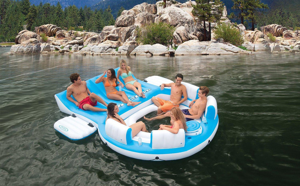 Inflatable Island Pool Lake Raft Lounger w/ Oasis Island Floating Lounge