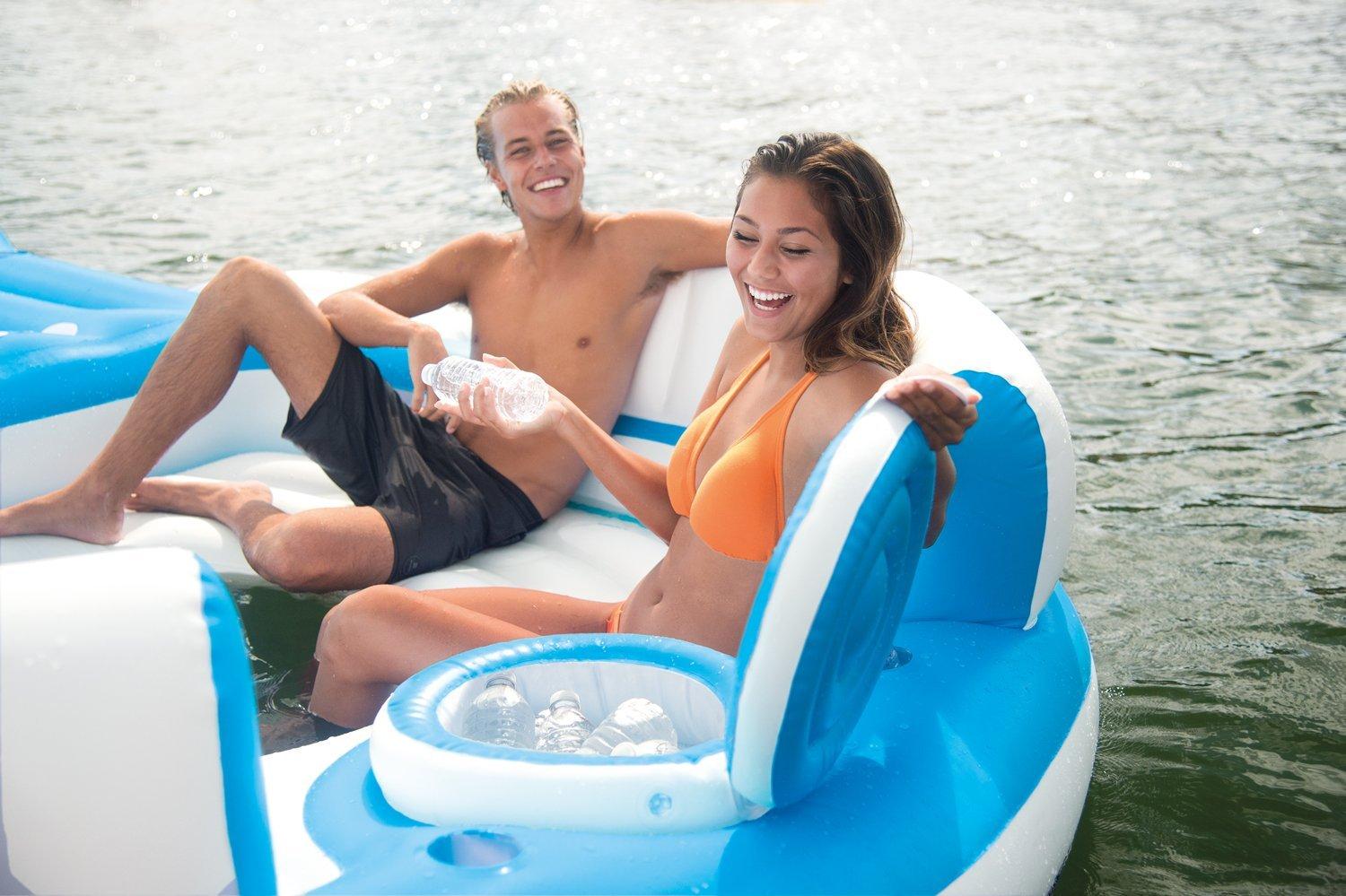 Inflatable Island Pool Lake Raft Lounger w/ Oasis Island Floating Lounge